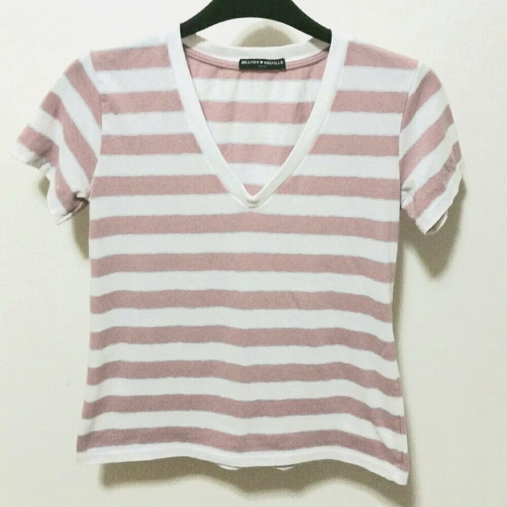 Brandy Melville v neck striped  Tee
